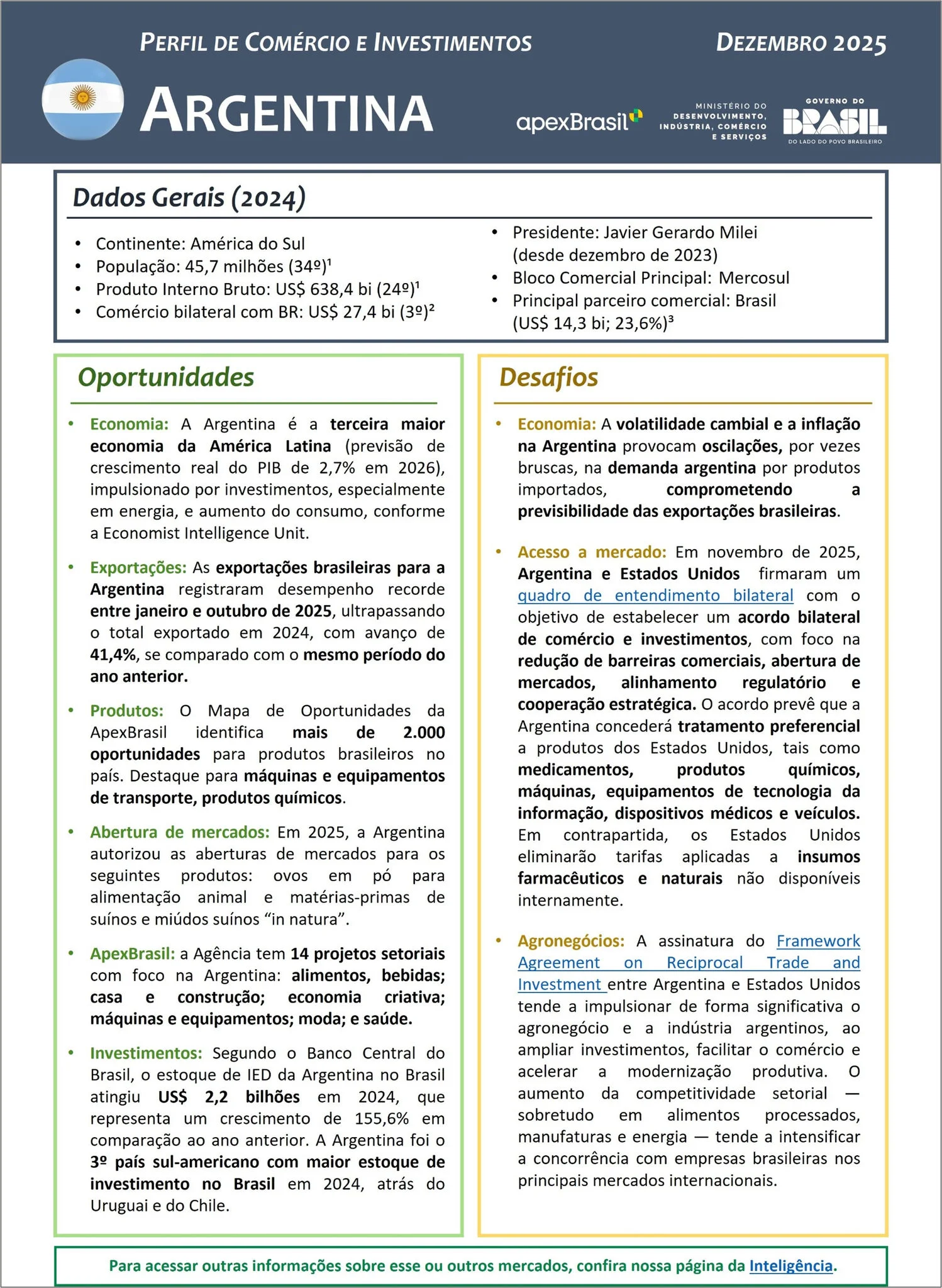 PERFIL DE COMÉRCIO E INVESTIMENTOS - ARGENTINA - 2025