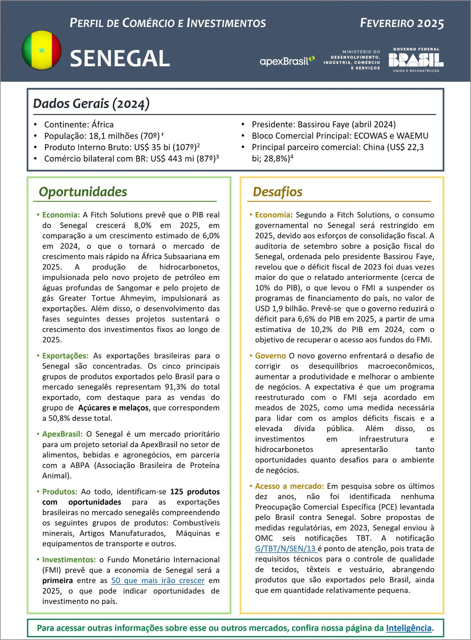 PERFIL DE COMÉRCIO E INVESTIMENTOS - SENEGAL - 2025