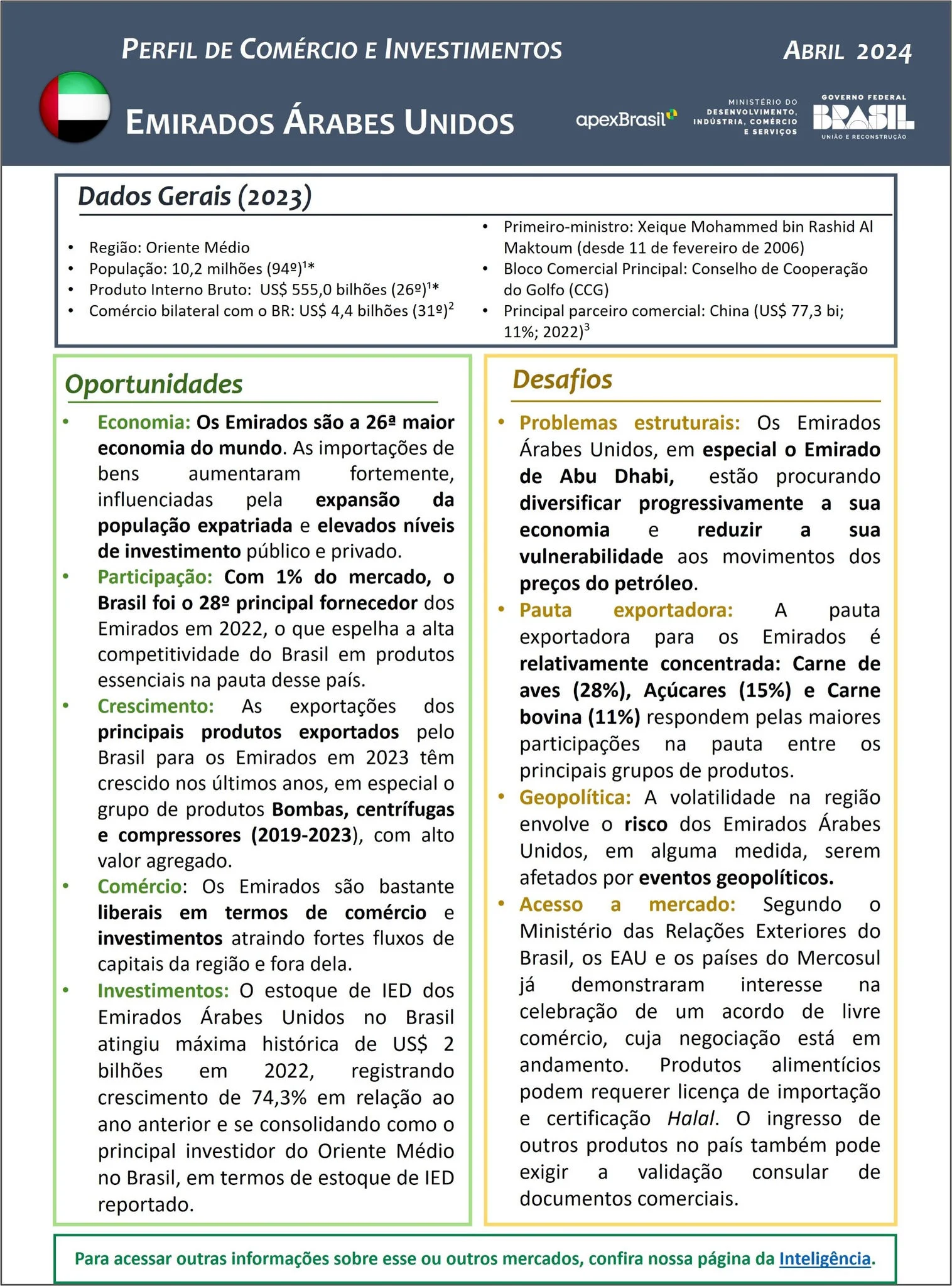 PERFIL DE COMÉRCIO E INVESTIMENTOS - EMIRADOS ÁRABES UNIDOS - 2024