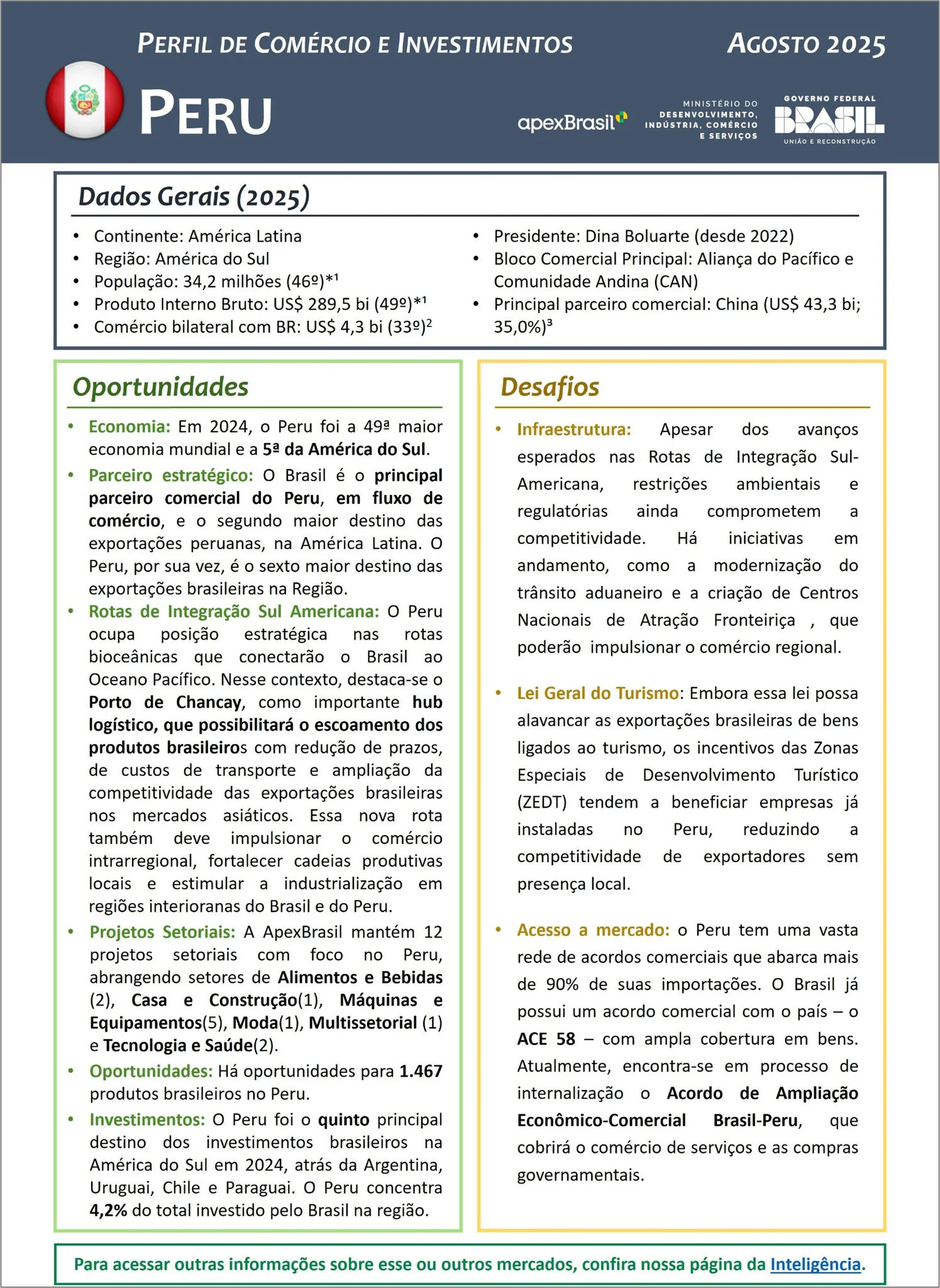 PERFIL DE COMÉRCIO E INVESTIMENTOS - PERU - 2025