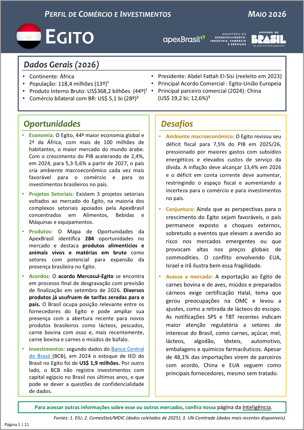 PERFIL DE COMÉRCIO E INVESTIMENTOS - EGITO - 2026