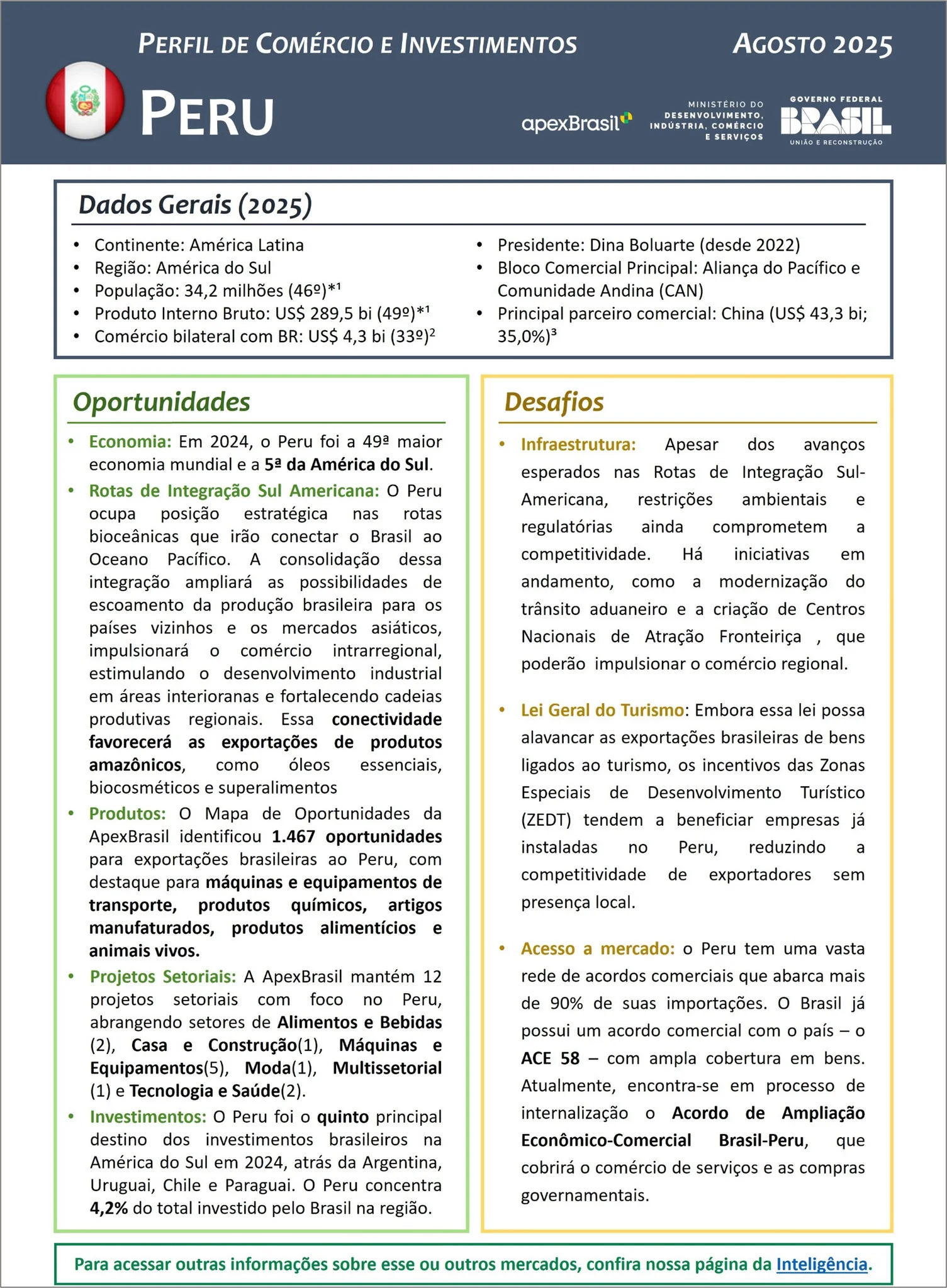 PERFIL DE COMÉRCIO E INVESTIMENTOS - PERU - 2025