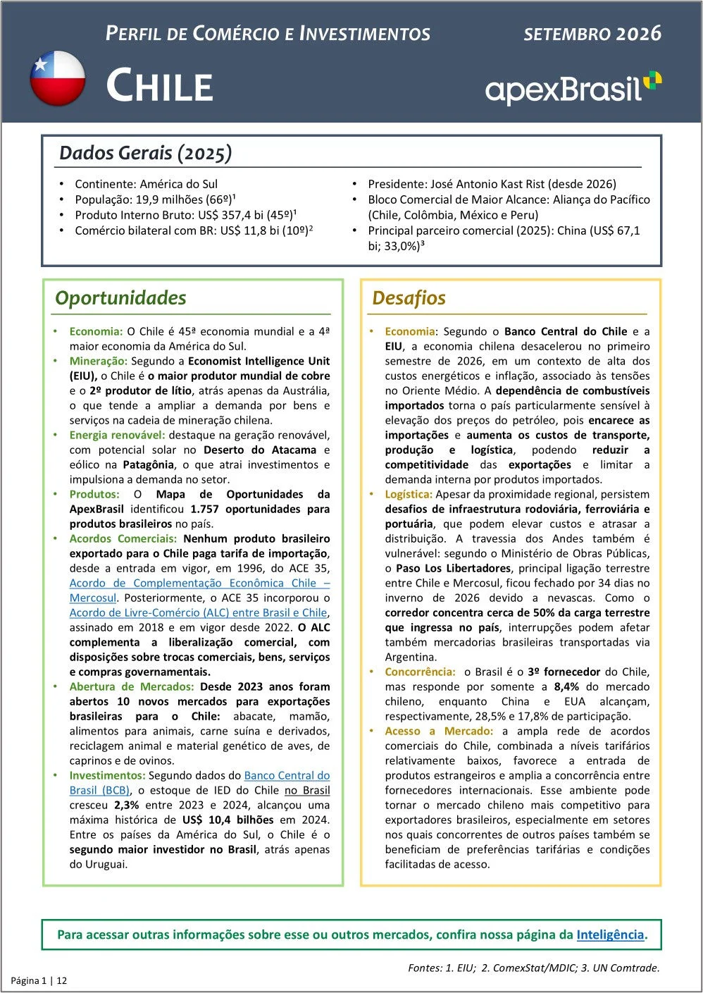 PERFIL DE COMÉRCIO E INVESTIMENTOS - CHILE - 2026