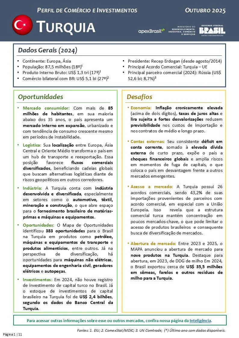 PERFIL DE COMÉRCIO E INVESTIMENTOS - TURQUIA - 2025