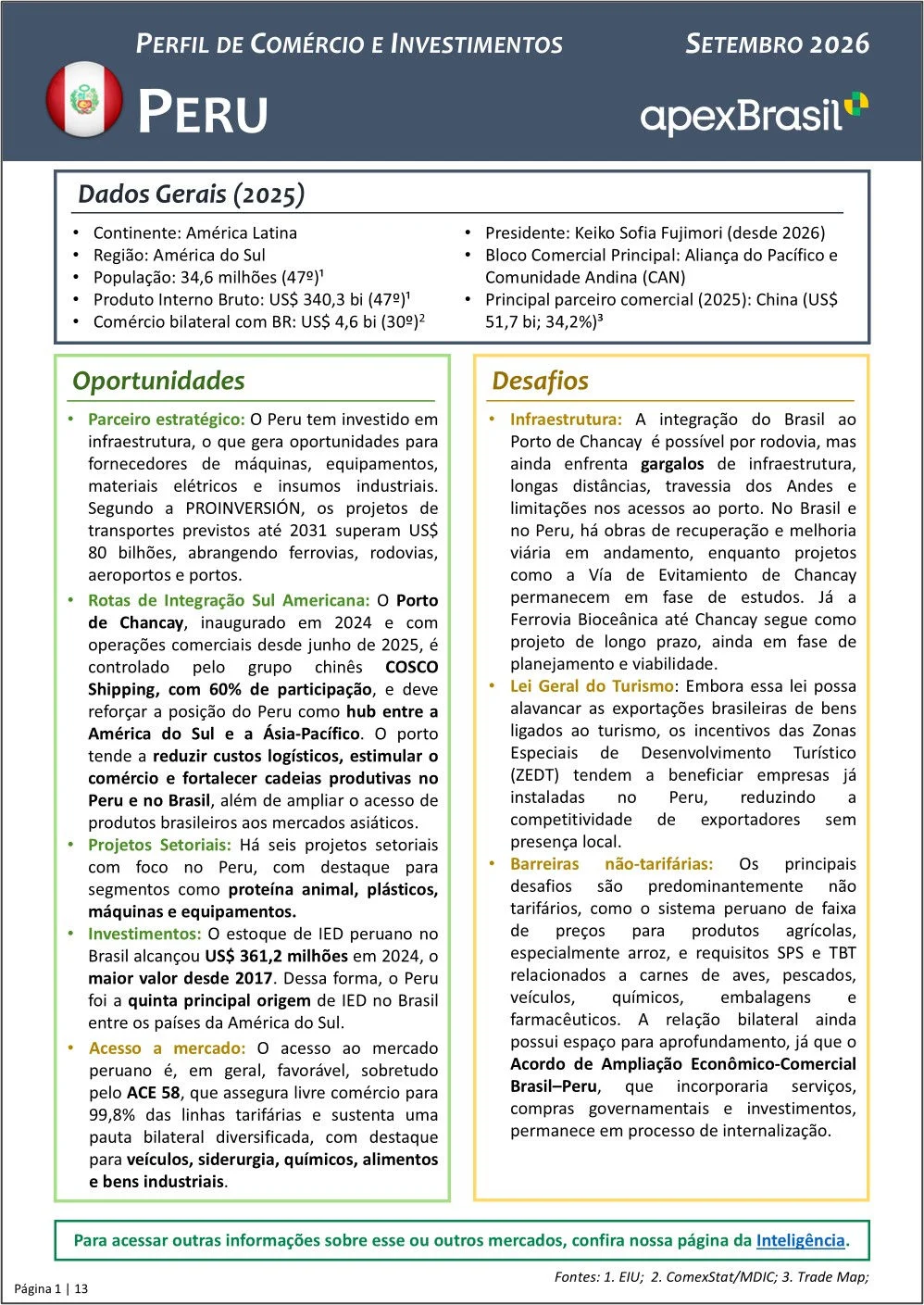 PERFIL DE COMÉRCIO E INVESTIMENTOS - PERU - 2026