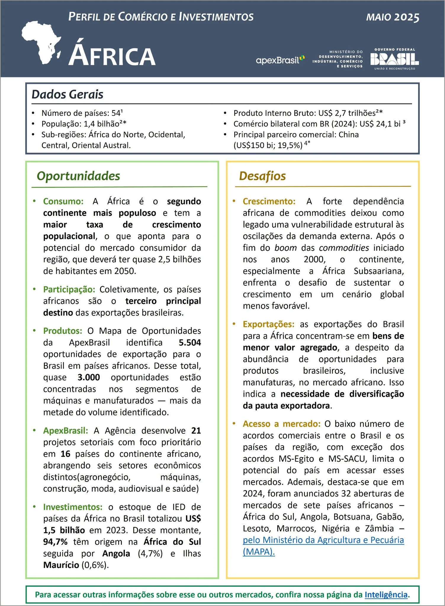 PERFIL DE COMÉRCIO E INVESTIMENTOS - ÁFRICA - 2025