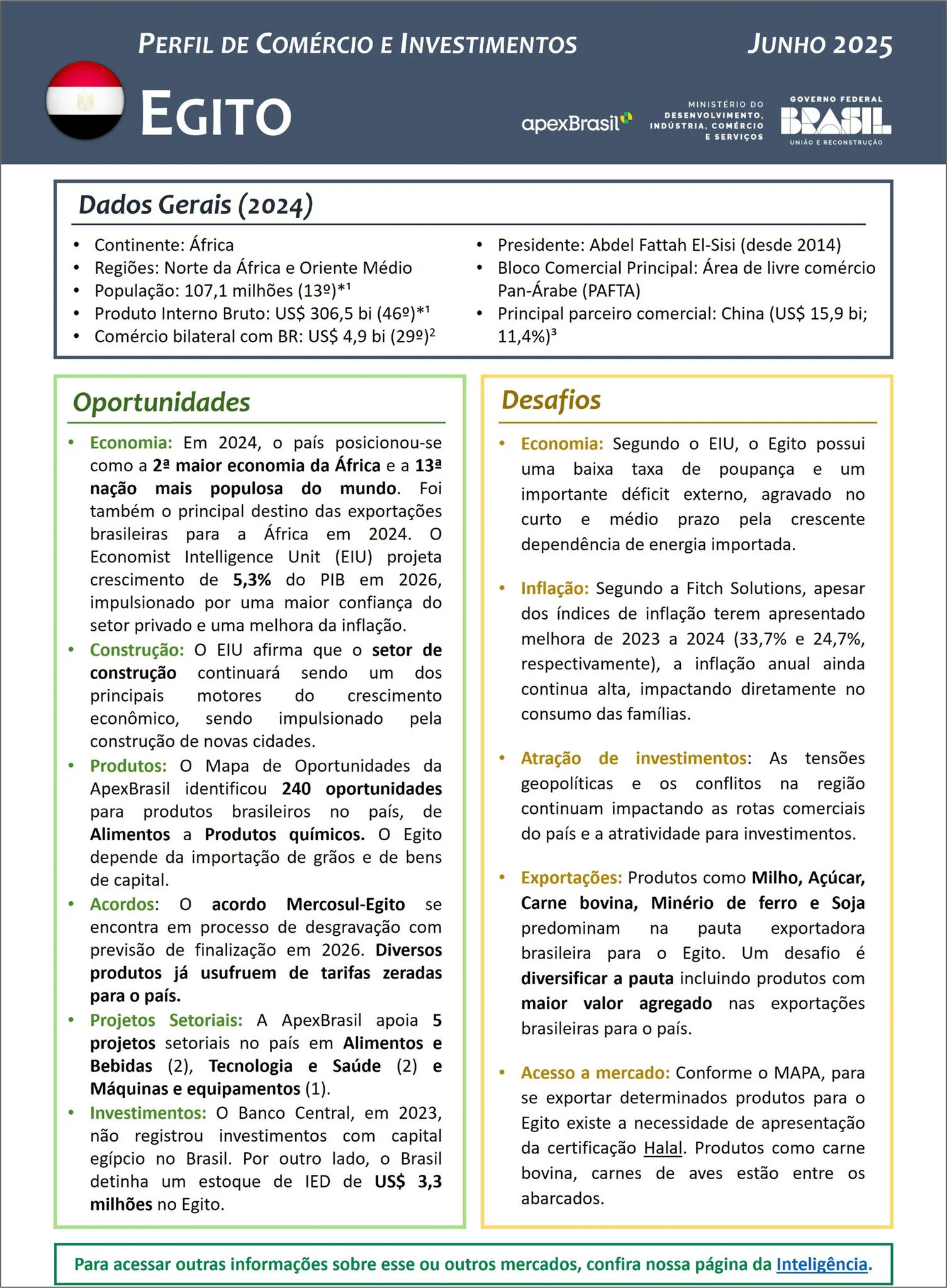 PERFIL DE COMÉRCIO E INVESTIMENTOS - EGITO - 2025