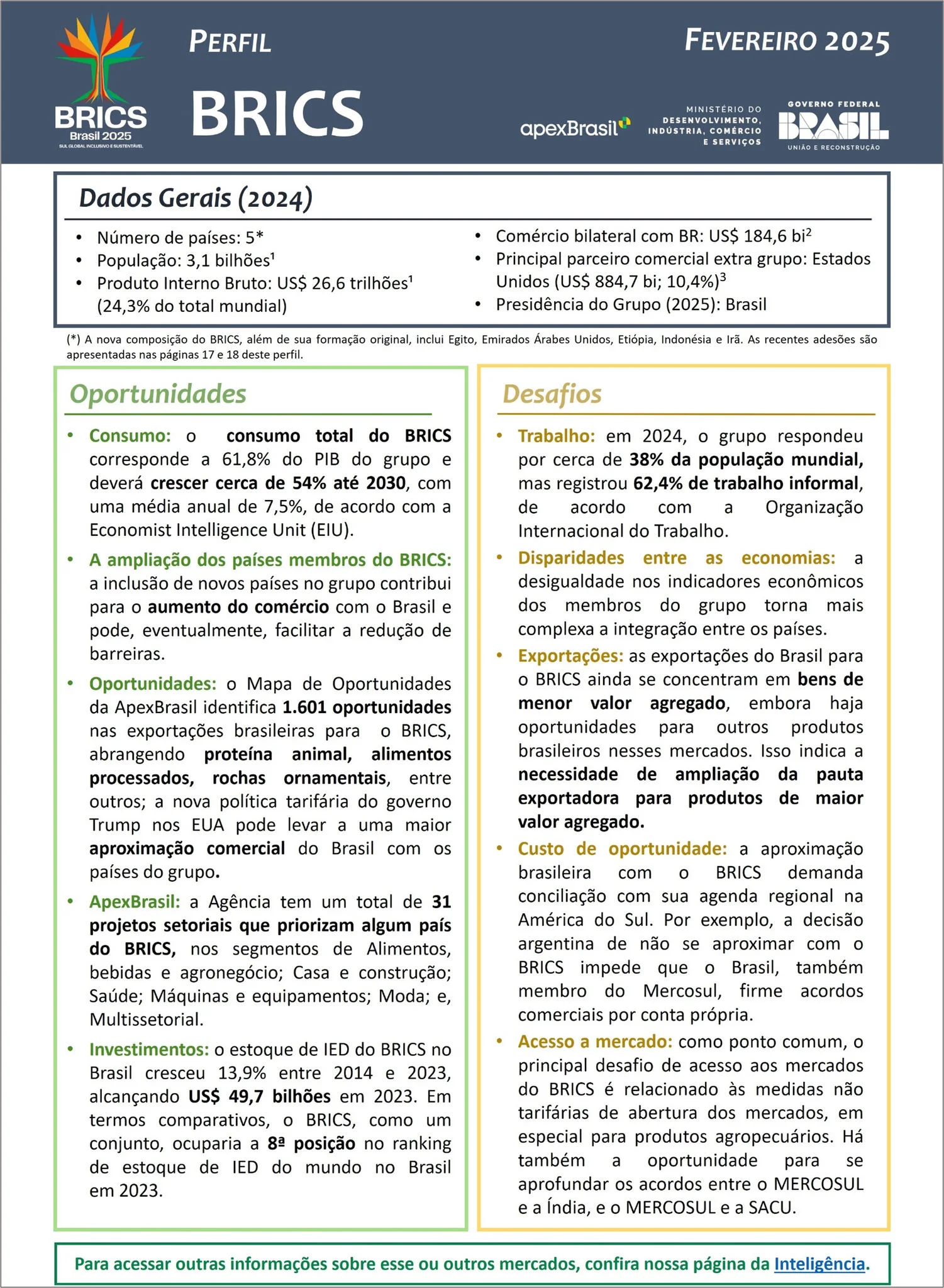 PERFIL DE COMÉRCIO E INVESTIMENTOS - BRICS - 2025