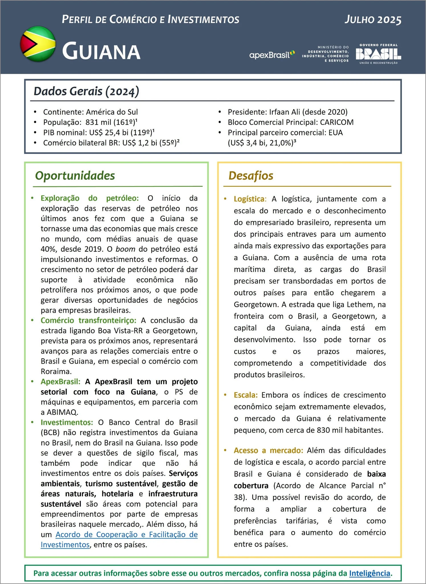 PERFIL DE COMÉRCIO E INVESTIMENTOS - GUIANA - 2025