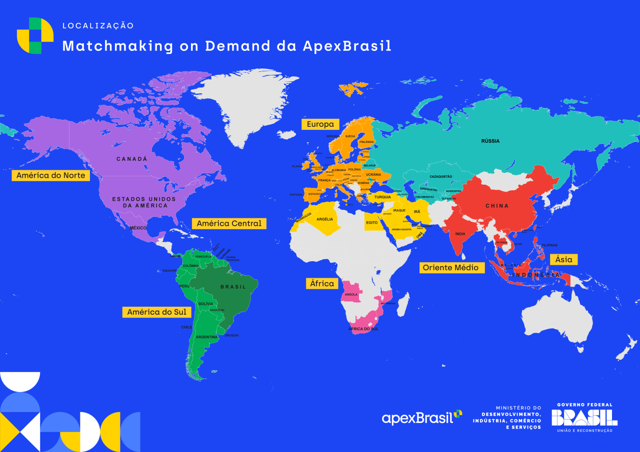 Mapa de países com cobertura do Matchmaking On Demand