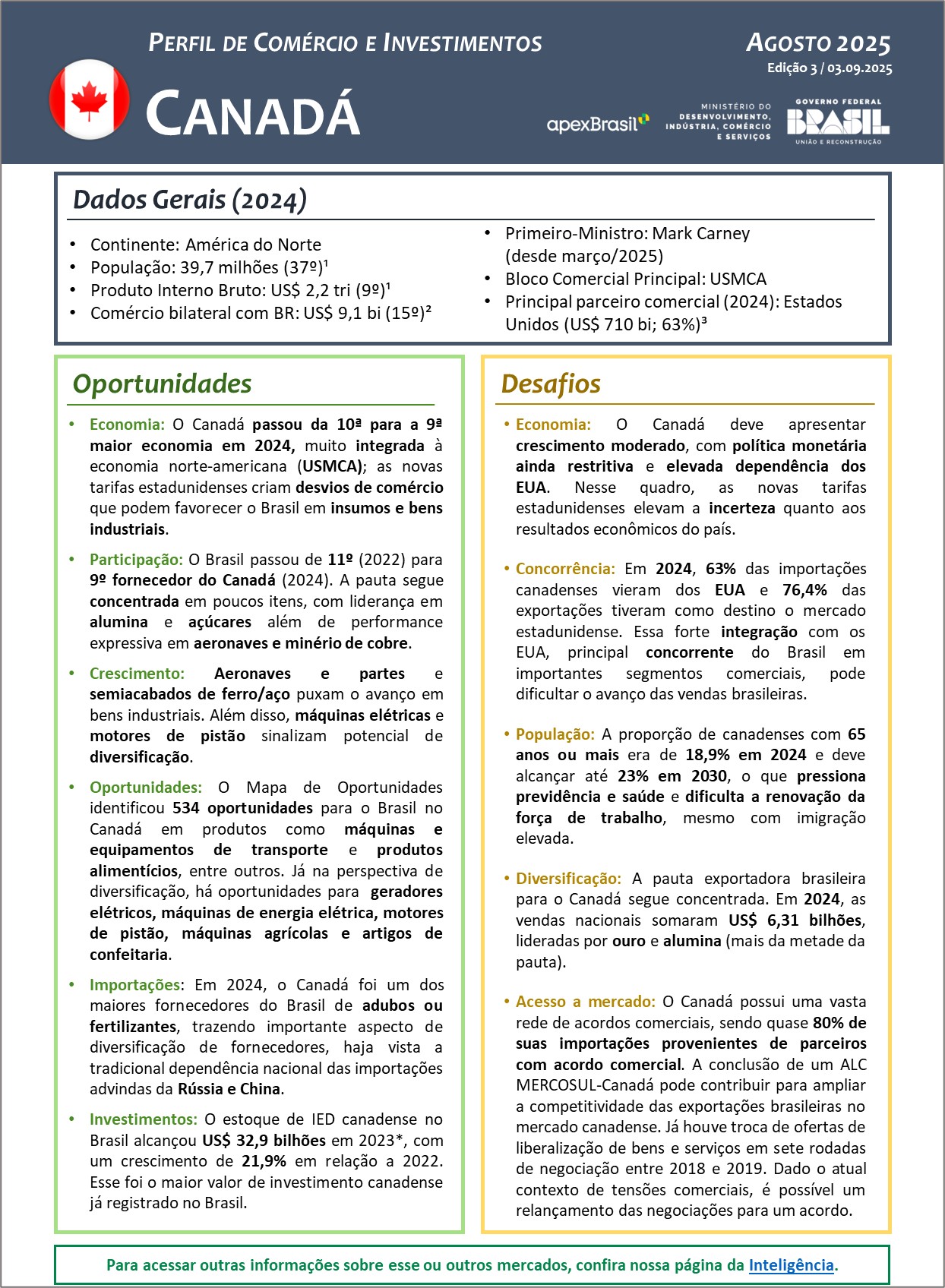 PERFIL DE COMÉRCIO E INVESTIMENTOS - CANADÁ - 2025