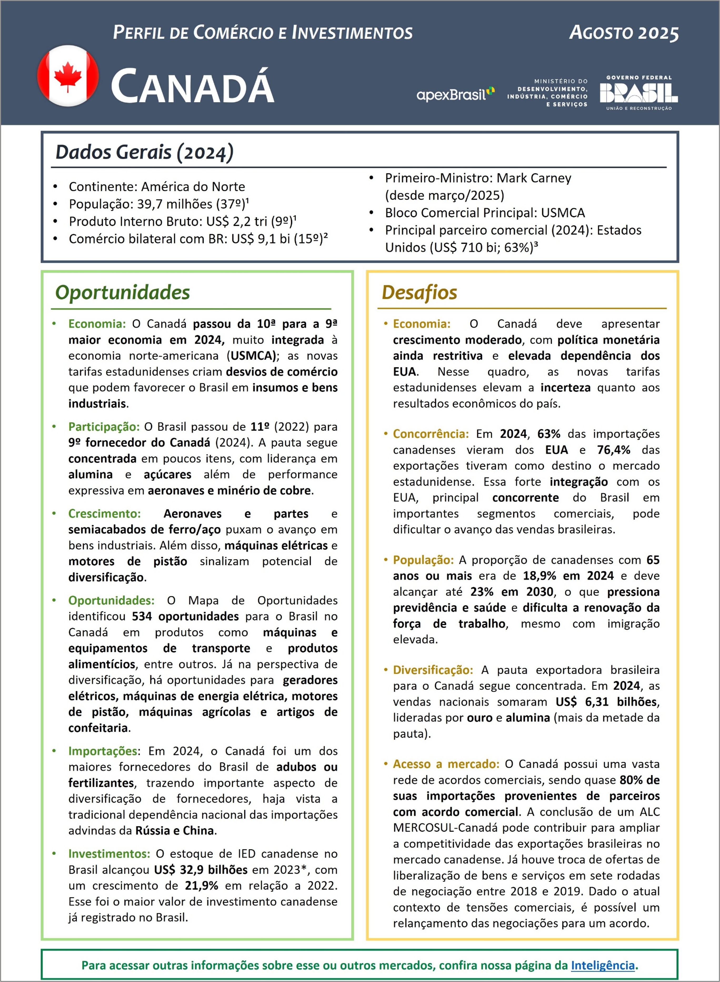 PERFIL DE COMÉRCIO E INVESTIMENTOS - CANADÁ - 2025
