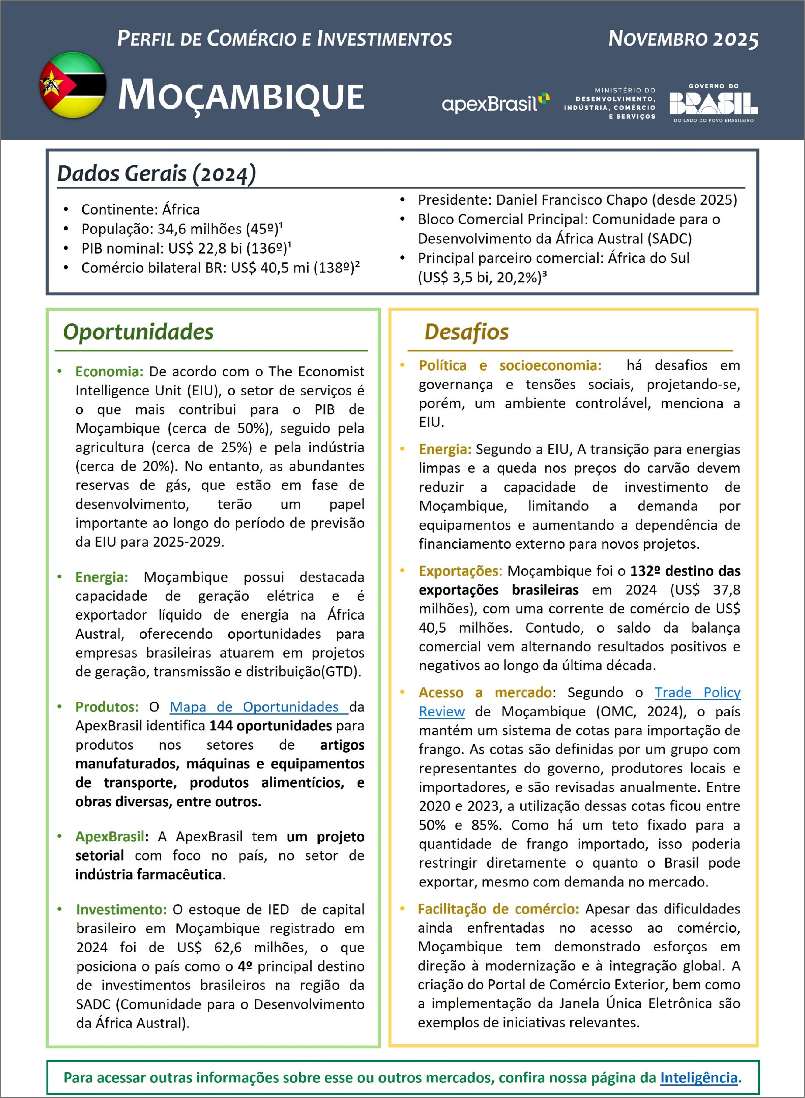 PERFIL DE COMÉRCIO E INVESTIMENTOS - MOÇAMBIQUE - 2025