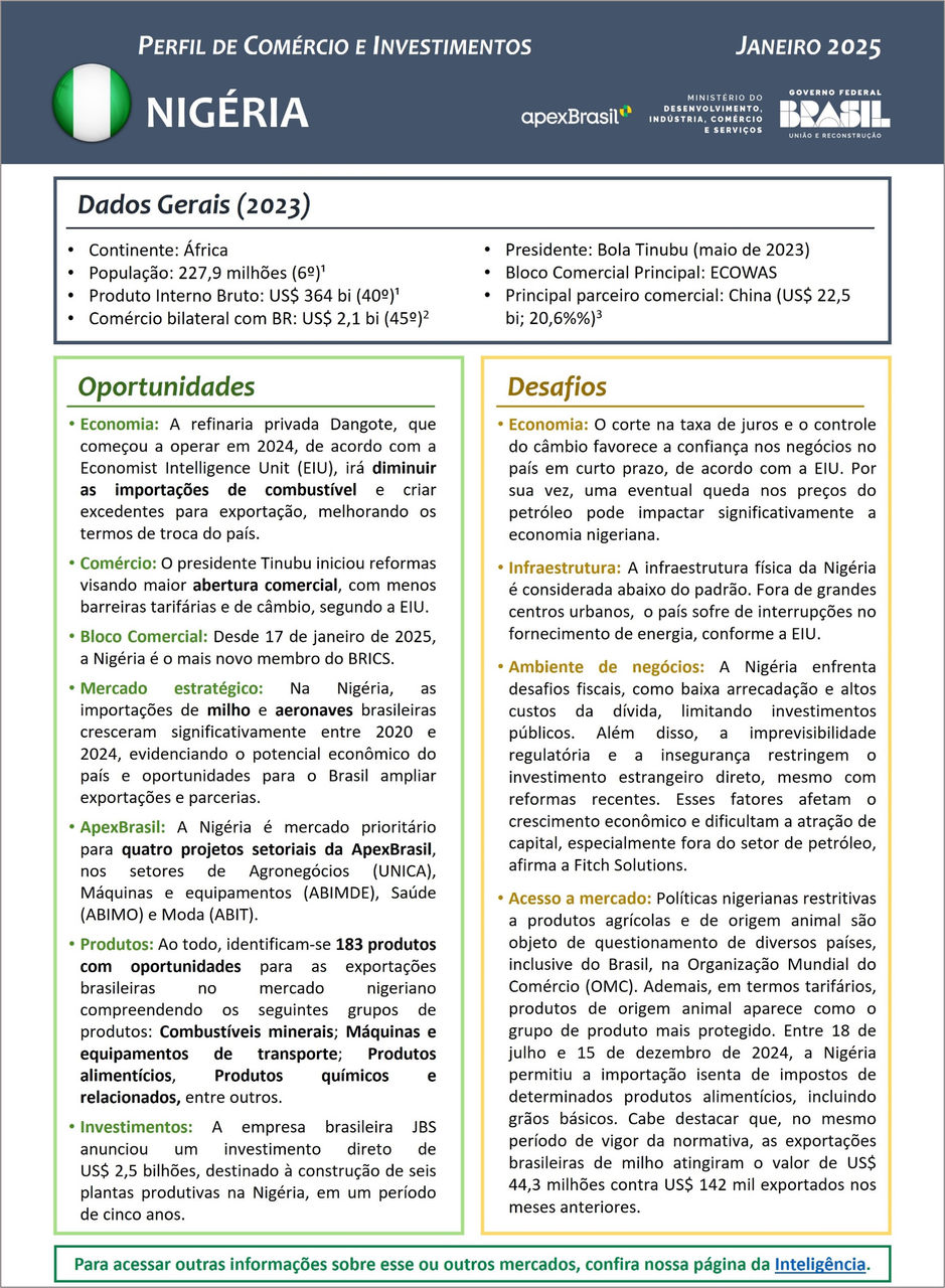 PERFIL DE COMÉRCIO E INVESTIMENTOS - NIGÉRIA - 2025