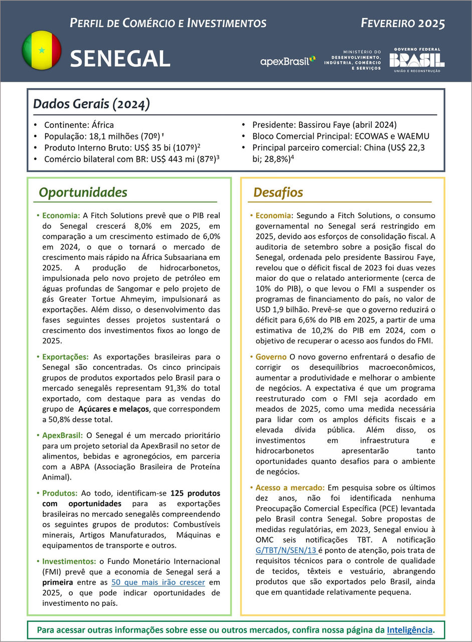 PERFIL DE COMÉRCIO E INVESTIMENTOS - SENEGAL - 2025