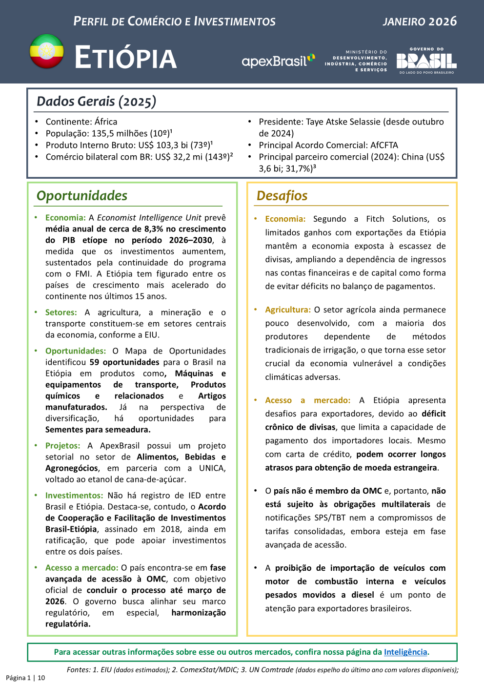 PERFIL DE COMÉRCIO E INVESTIMENTOS - ETIÓPIA - 2026