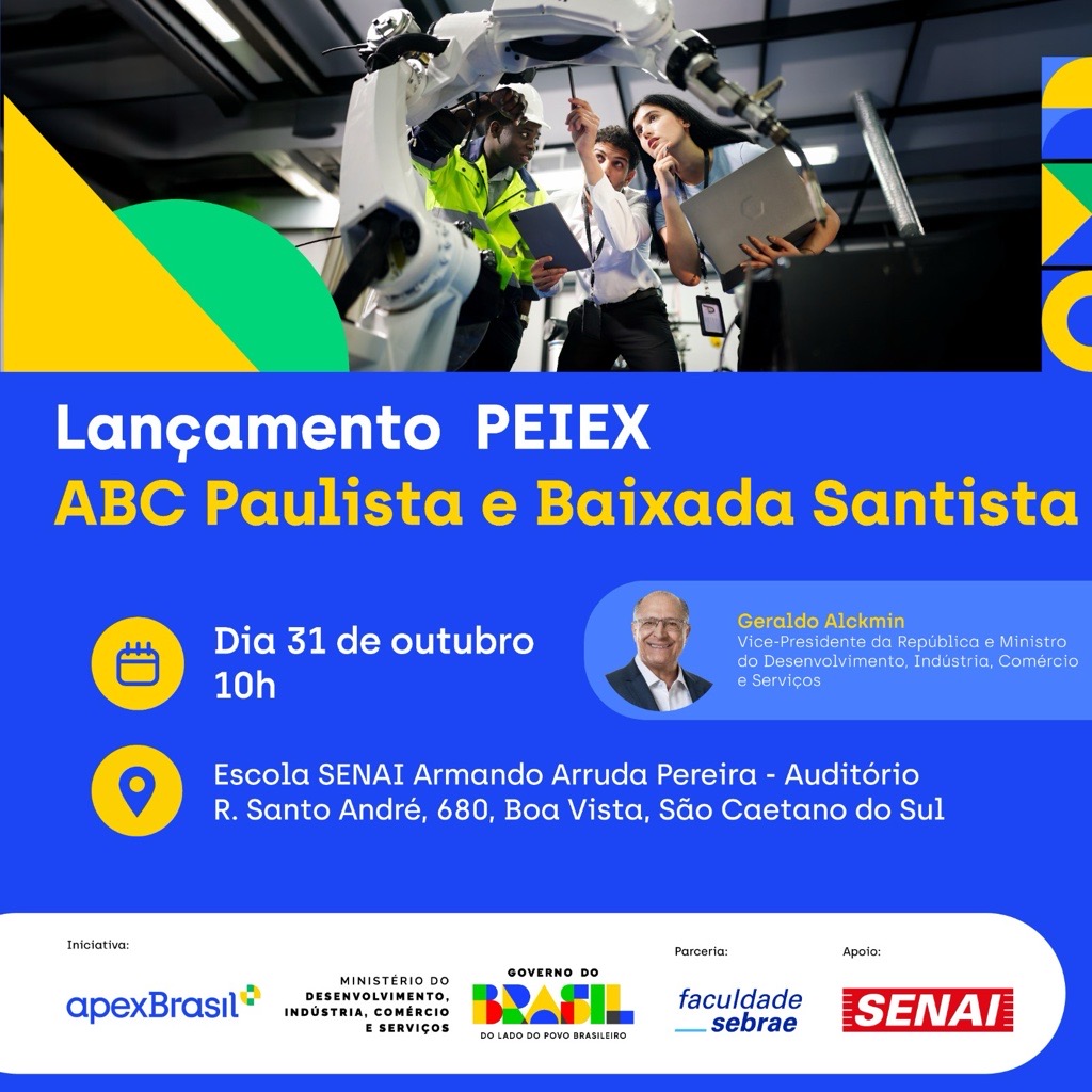 ApexBrasil lança nova edição do Programa de Qualificação para Exportação no ABC Paulista e Baixada Santista   com a presença do vice-presidente Geraldo Alckmin 