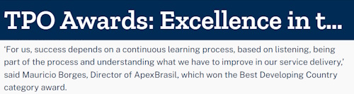 ApexBrasil é agraciada com o prêmio TPO Network Awards como a melhor Agência de promoção comercial do mundo entre os países em desenvolvimento